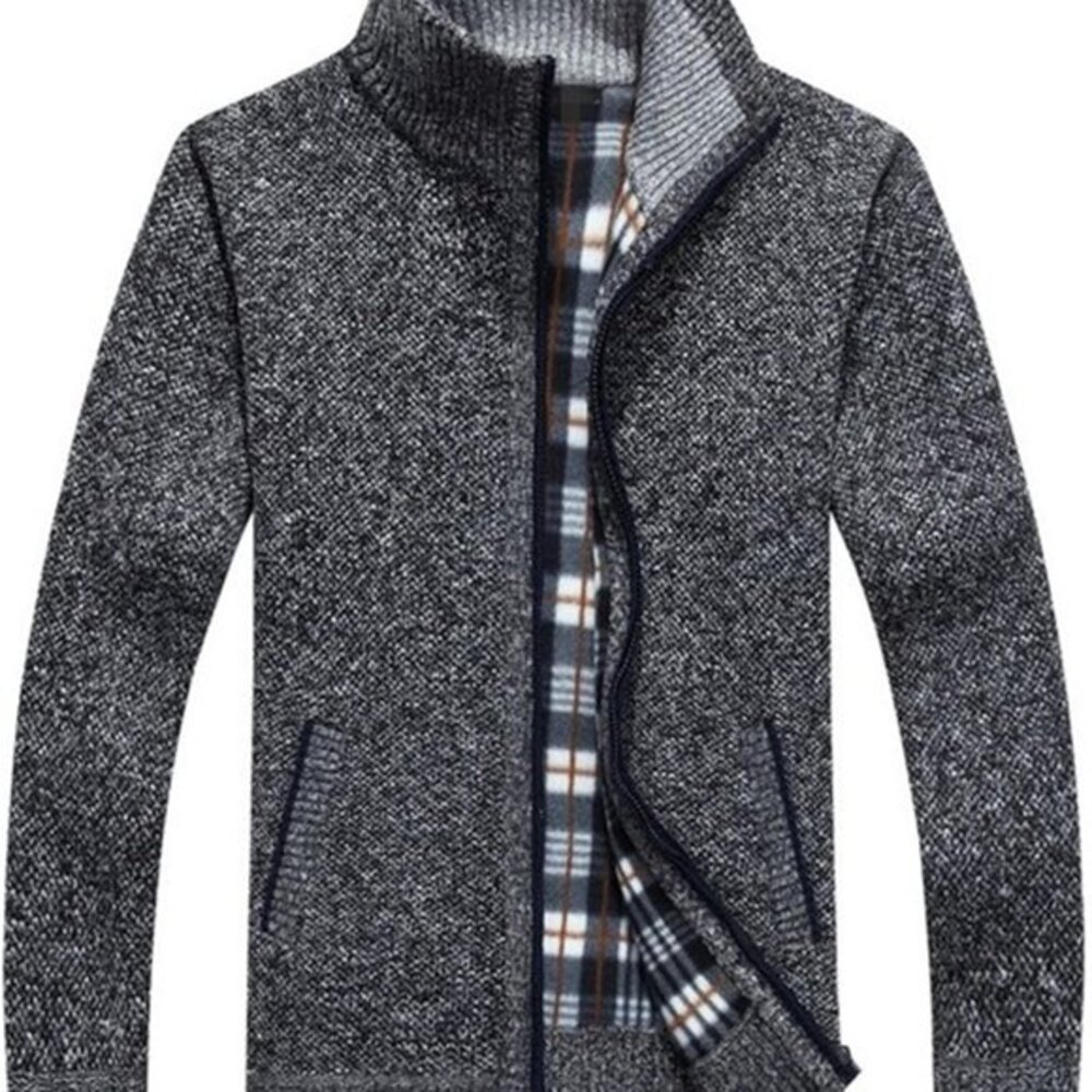 Men's Shawl Collar Cardigans‎ Slim Fit Button Cable Knit Black Sweater Pockets